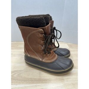 LL Bean Women's 6 Tumbled Leather Pac Snow Duck Boots Maple Brown Felt Lining